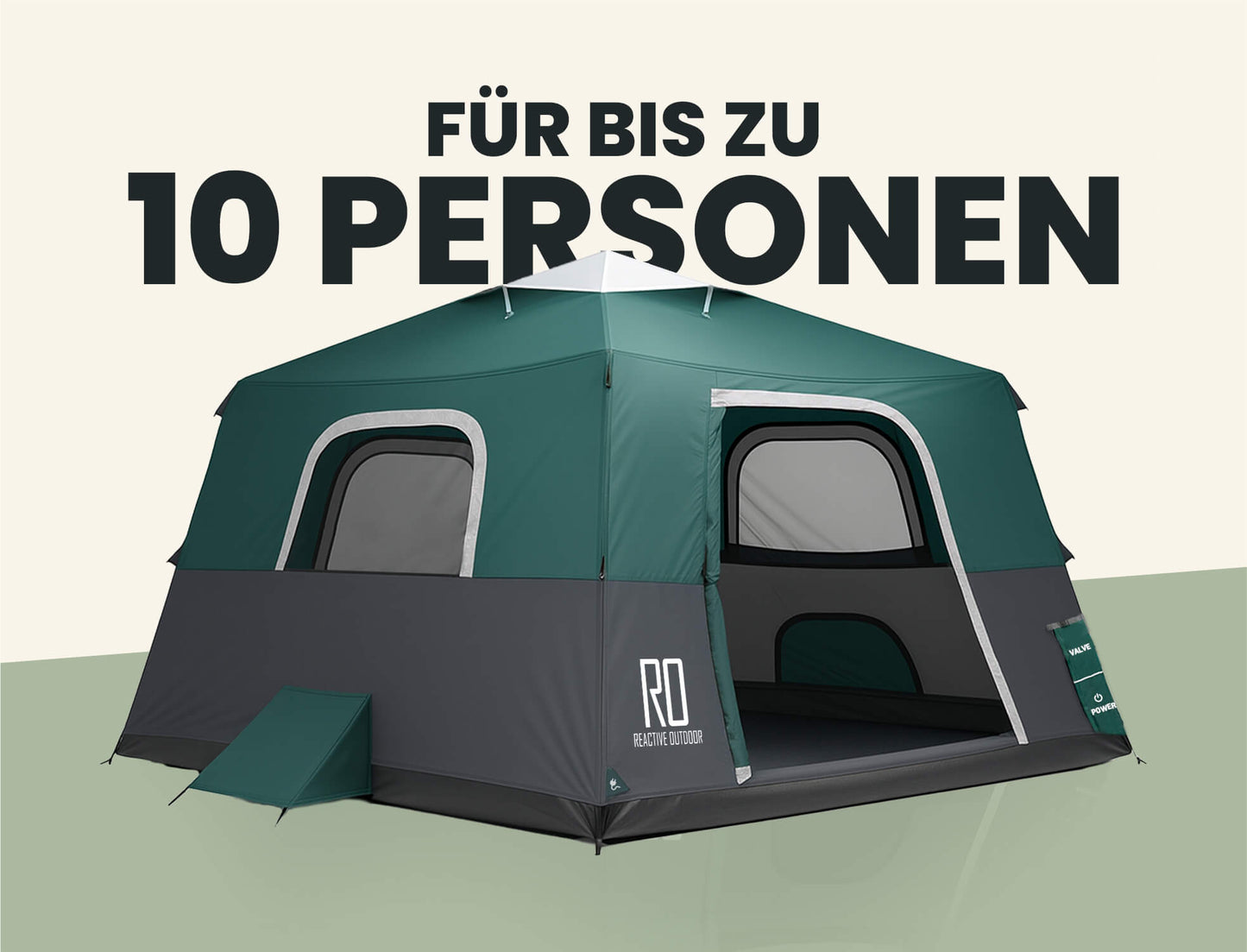 Extragroßes 2-Schritt-Kabinenzelt + KOSTENLOSE Camping-Plane (für bis zu 10 Personen, DE).