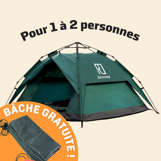 Tente 3 Secs Tent de petite taille + bâche de camping GRATUITE (Pour 1 á 2 personnes).