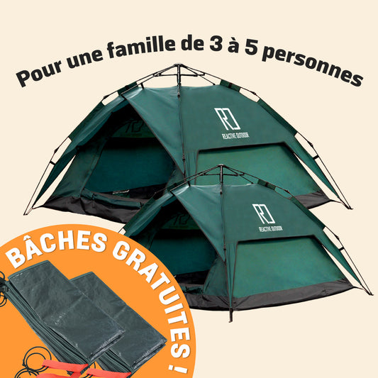 1 Petite + 1 Grande tente 3 Secs + 2 bâches de camping GRATUITES (formule familiale).