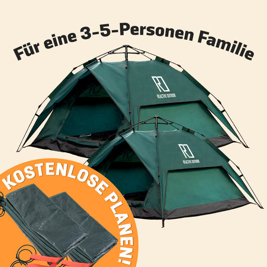 1 kleines + 1 großes 3-Sekunden-Zelt + 2 GRATIS Campingplanen (Familienpaket, DE)
