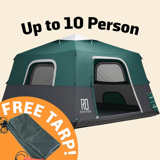 Extra Large-Sized 2 Step Cabin Tent + FREE Camping Tarp (Up To 10 Person, EU)